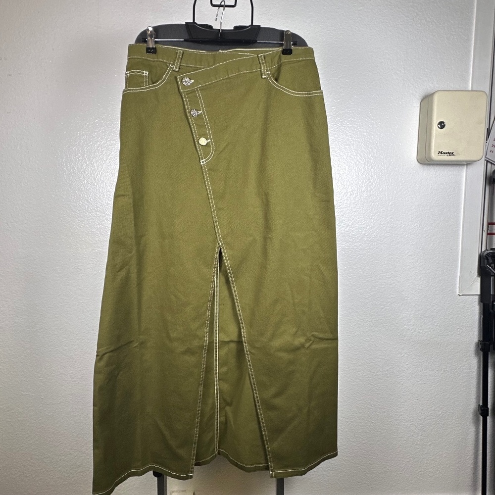Baum‎ und Pferdgarten Olive Green Maxi Sigge Skirt with Button Detail